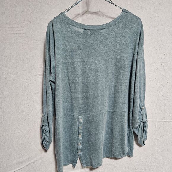 Adrienne Vittadini 100% Linen TEAL BLUE Light weight Tab sleeve top Women's M - Picture 4 of 7